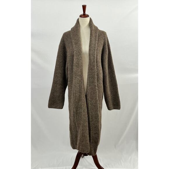 OZMA Sz M/L Sloan Duster Bark Open Front Cardigan Sweater Alpaca Thick - Picture 8 of 12